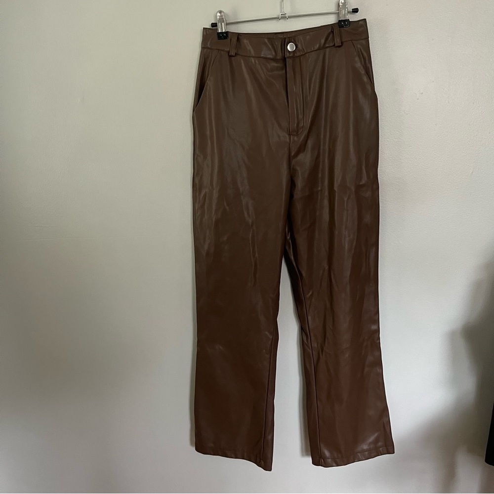shein pleather brown pants size medium